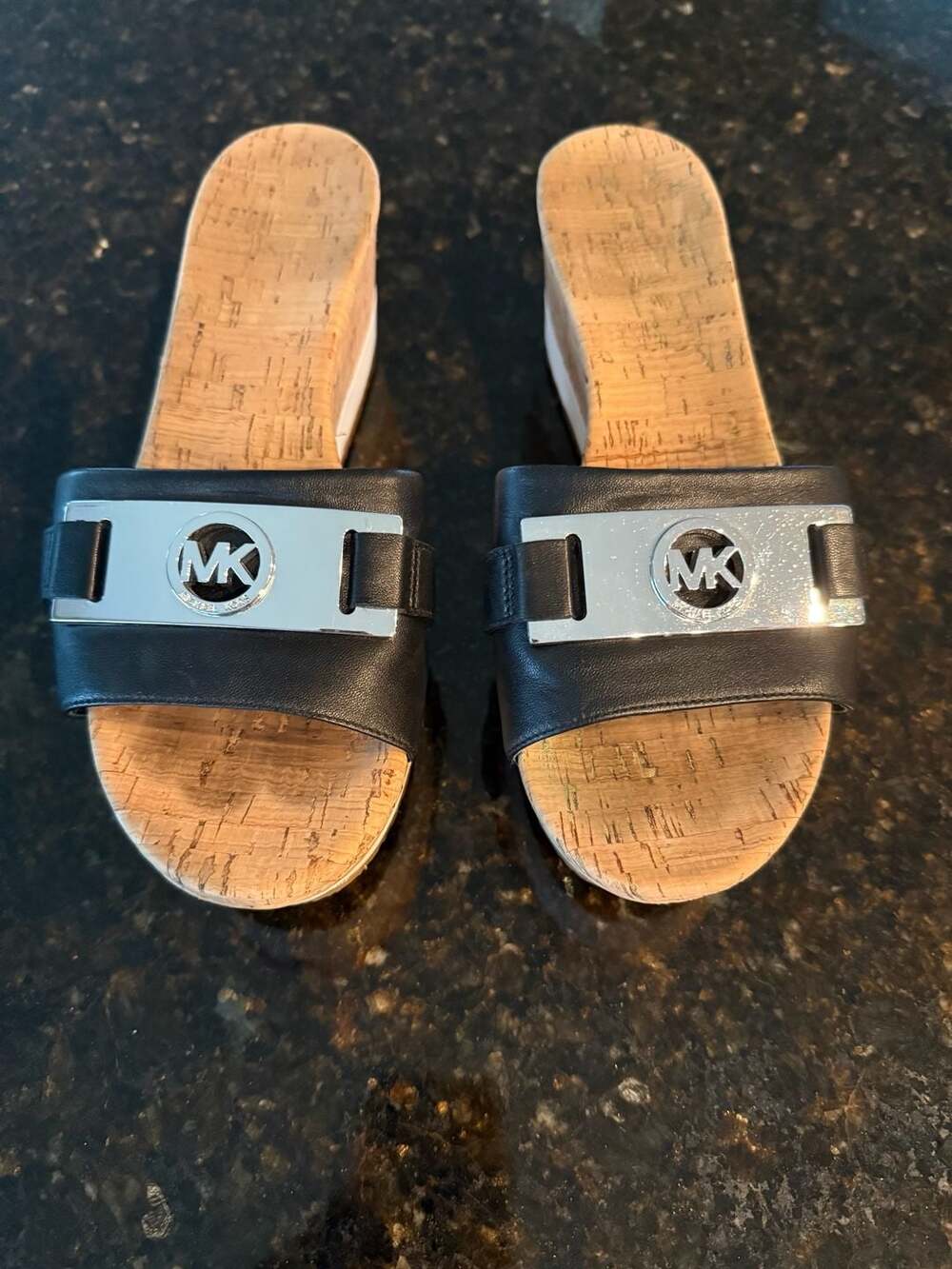 Michael Kors Warren Platform Cork Slide Sandals Black Size 8